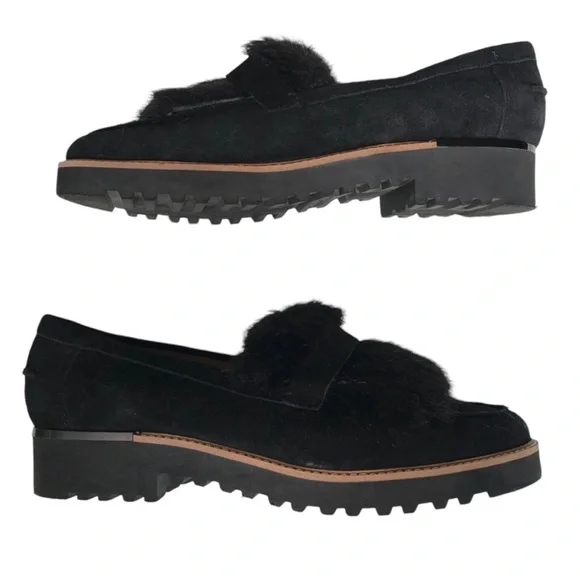 Women’s FRANCO SARTO Cyrus Black Suede Faux Fur Loafers Shoes - Picture 5 of 6